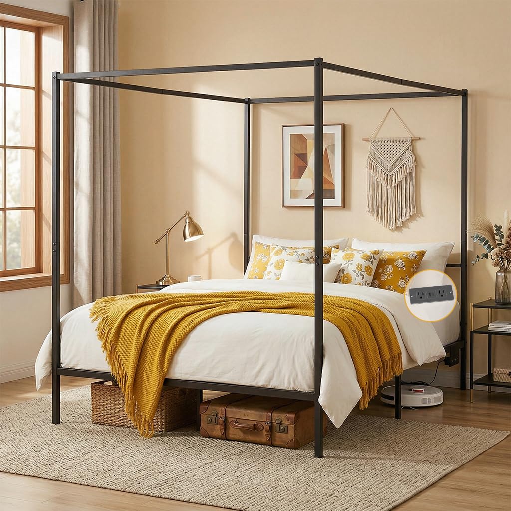Canopy Bed Frame Metal Queen - Rama łóżka z baldachimem, rozmiar queen,