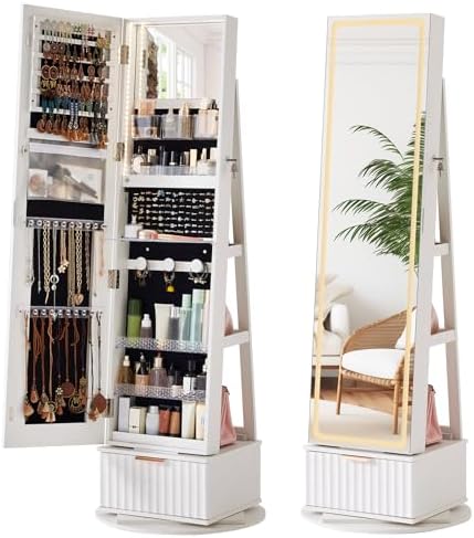 Full Length Mirror Jewelry Armoire - Wielowypukłe 360 ° Obrotowa szafka na