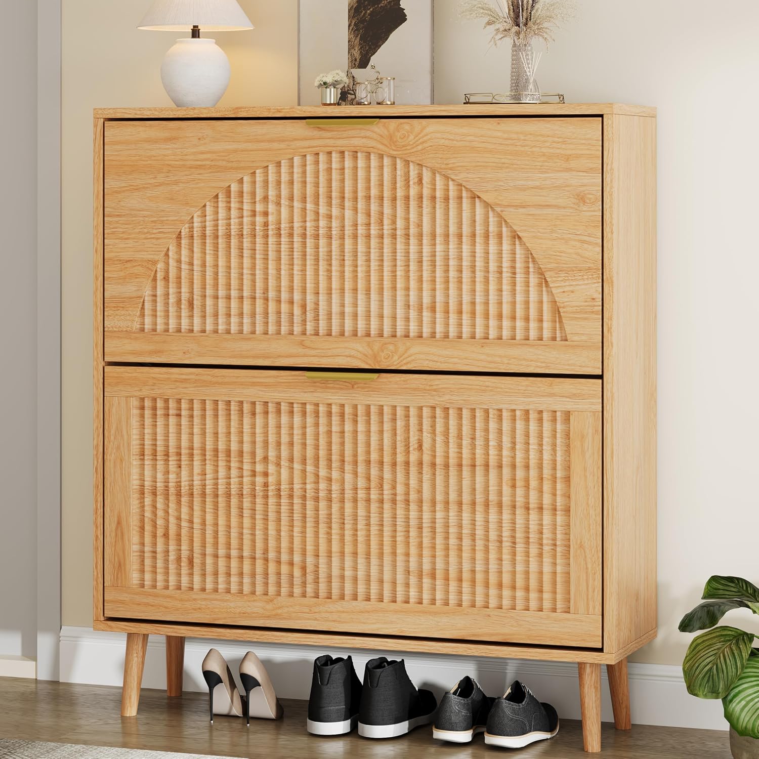 Shoe Rack Cabinet Narrow Entryway - Drewniana szafka na buty z dwoma