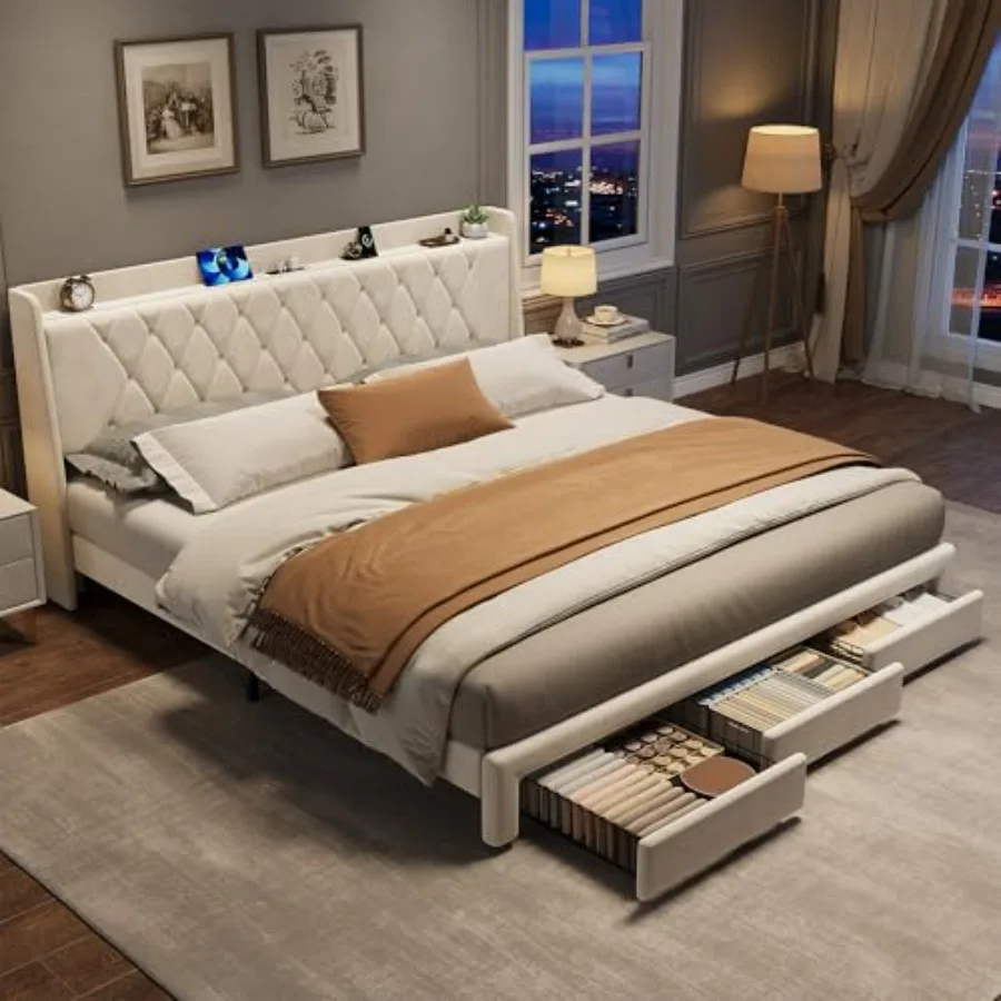 King Size Bed Frame With Storage Drawers - Rama łóżka platformowego w rozmiarze king