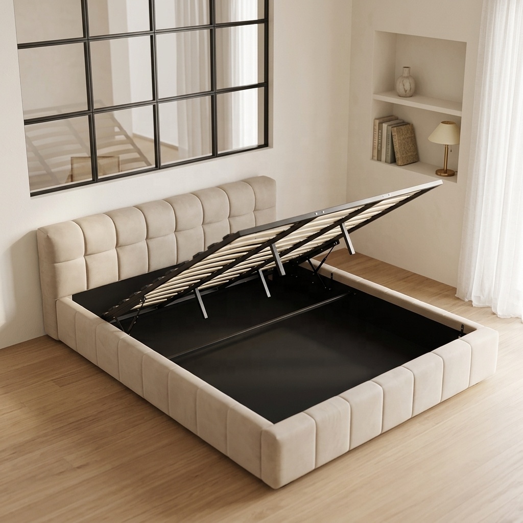 Gas Lift Storage Bed Hydraulic - Nowoczesne miękkie łóżko z pikowaniem, z