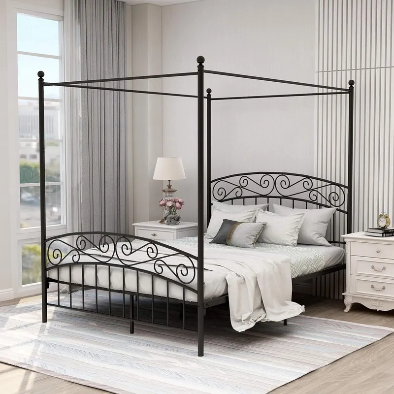 Rama łóżka z baldachimem Queen – Canopy Bed Frame Metal Queen recenzja i cena