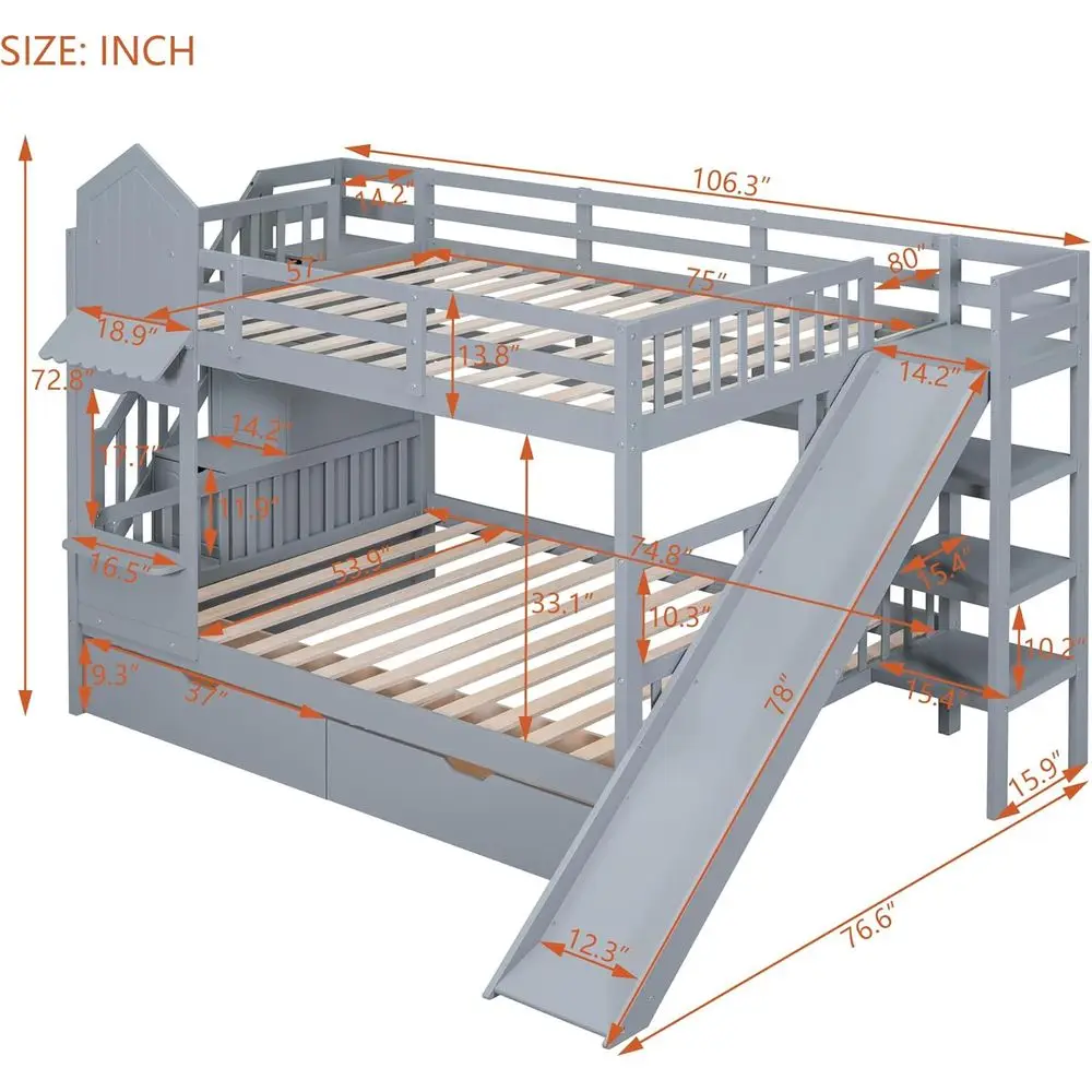 Łóżko piętrowe Full-Size Over  – Bunk Bed With Stairs And Slide recenzja i cena