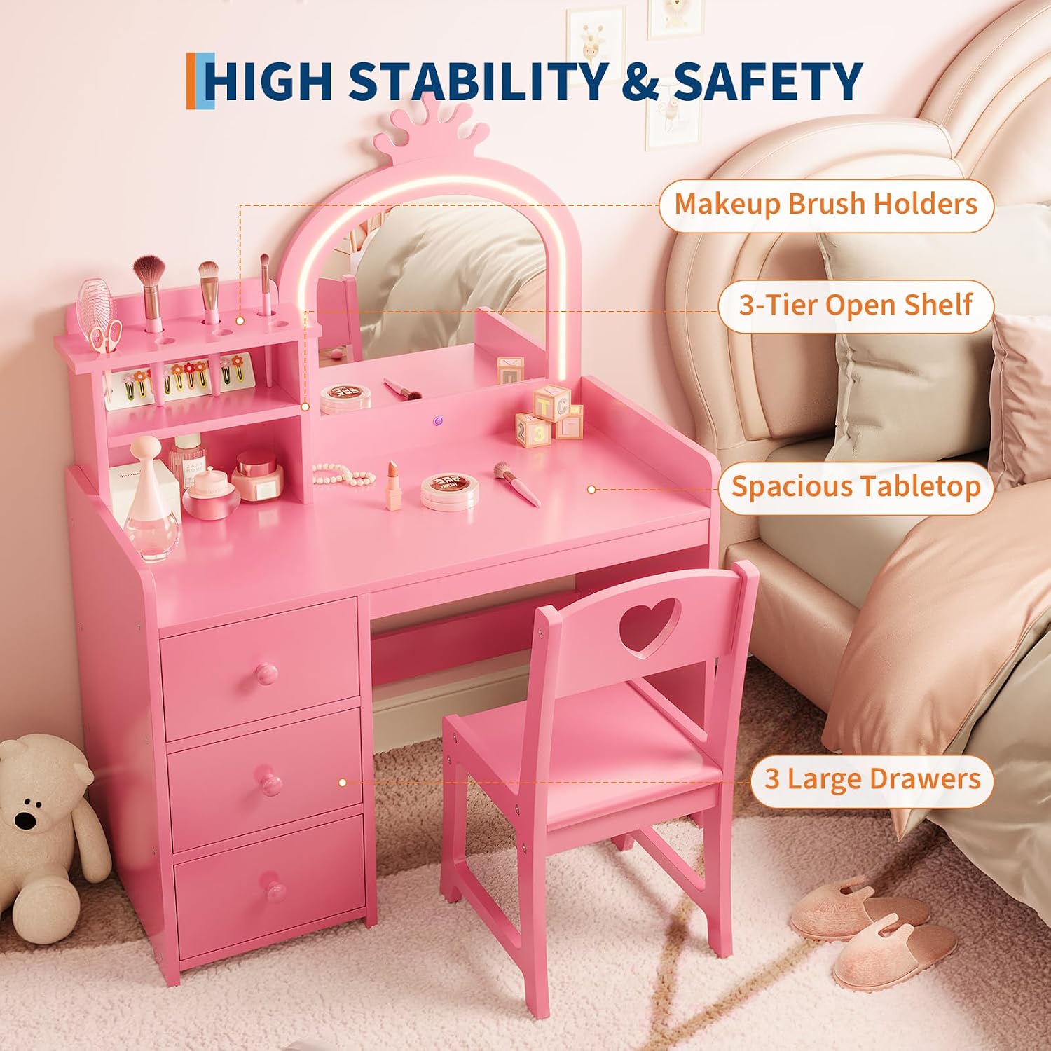 Dziecięcy toaletka z podświetl – Dressing Table Vanity With Lighted Mirror recenzja i cena