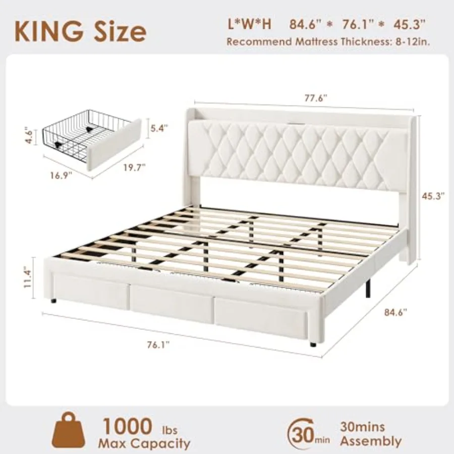 Rama łóżka platformowego w roz – King Size Bed Frame With Storage Drawers recenzja i cena