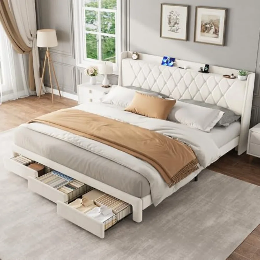 Rama łóżka platformowego w roz – King Size Bed Frame With Storage Drawers recenzja i cena