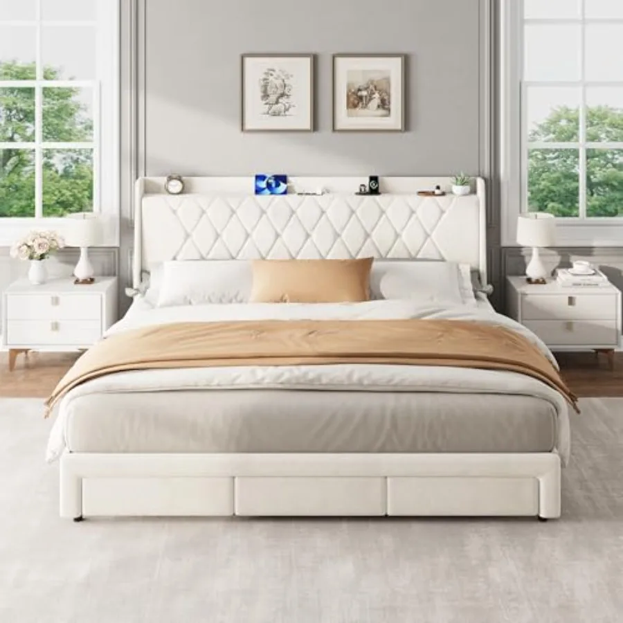 Rama łóżka platformowego w roz – King Size Bed Frame With Storage Drawers recenzja i cena