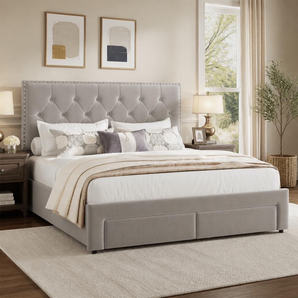 Rama do łóżka w rozmiarze king – King Size Bed Frame With Storage Drawers recenzja i cena